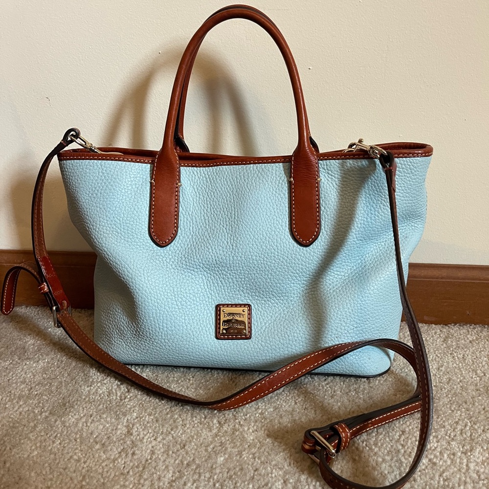 Dooney & Bourke Light Blue and Brown Pebble Grain Leather Brielle Tote